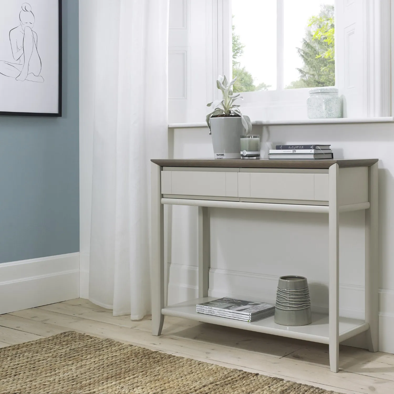 Grey Painted Console Table Oak Top