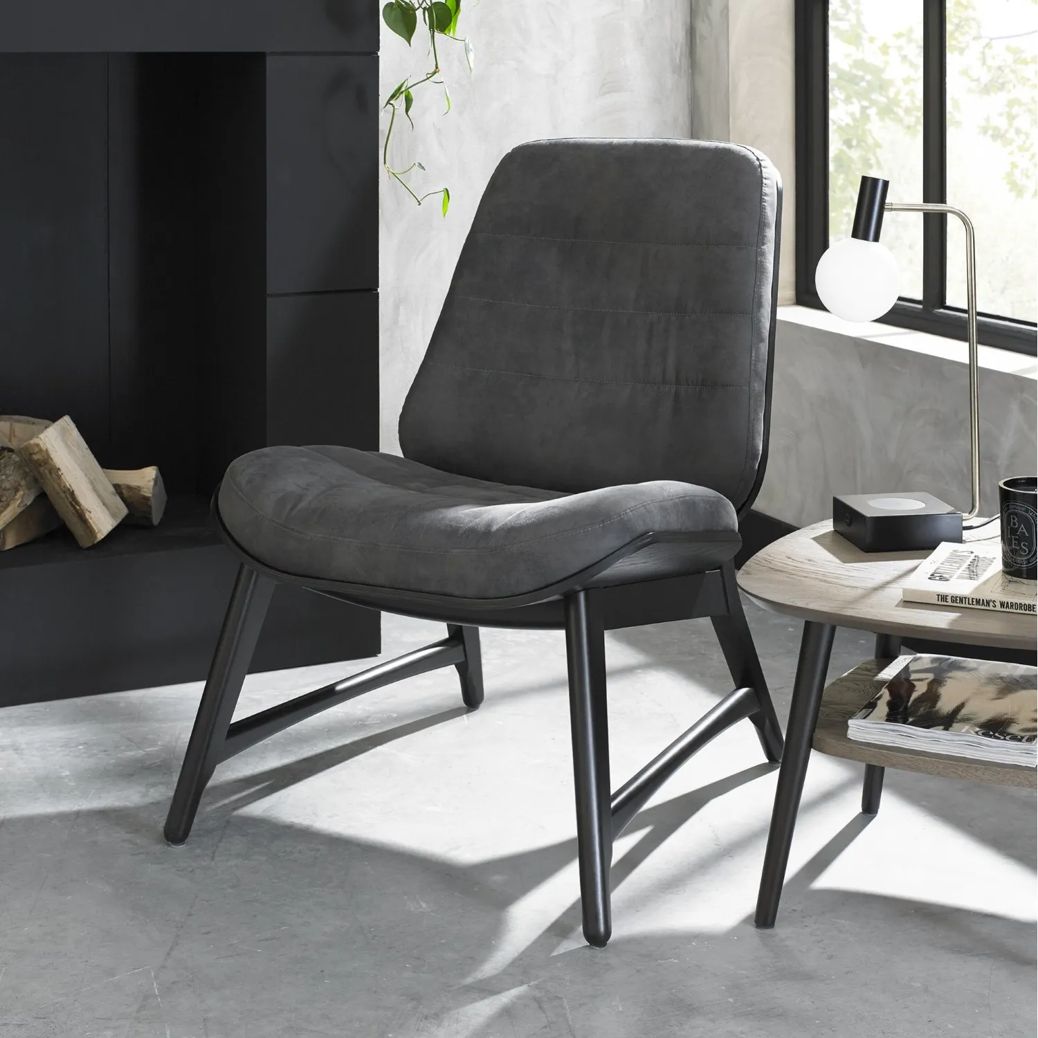 Weathered Oak Dark Grey Fabric Casual Relaxing Chair