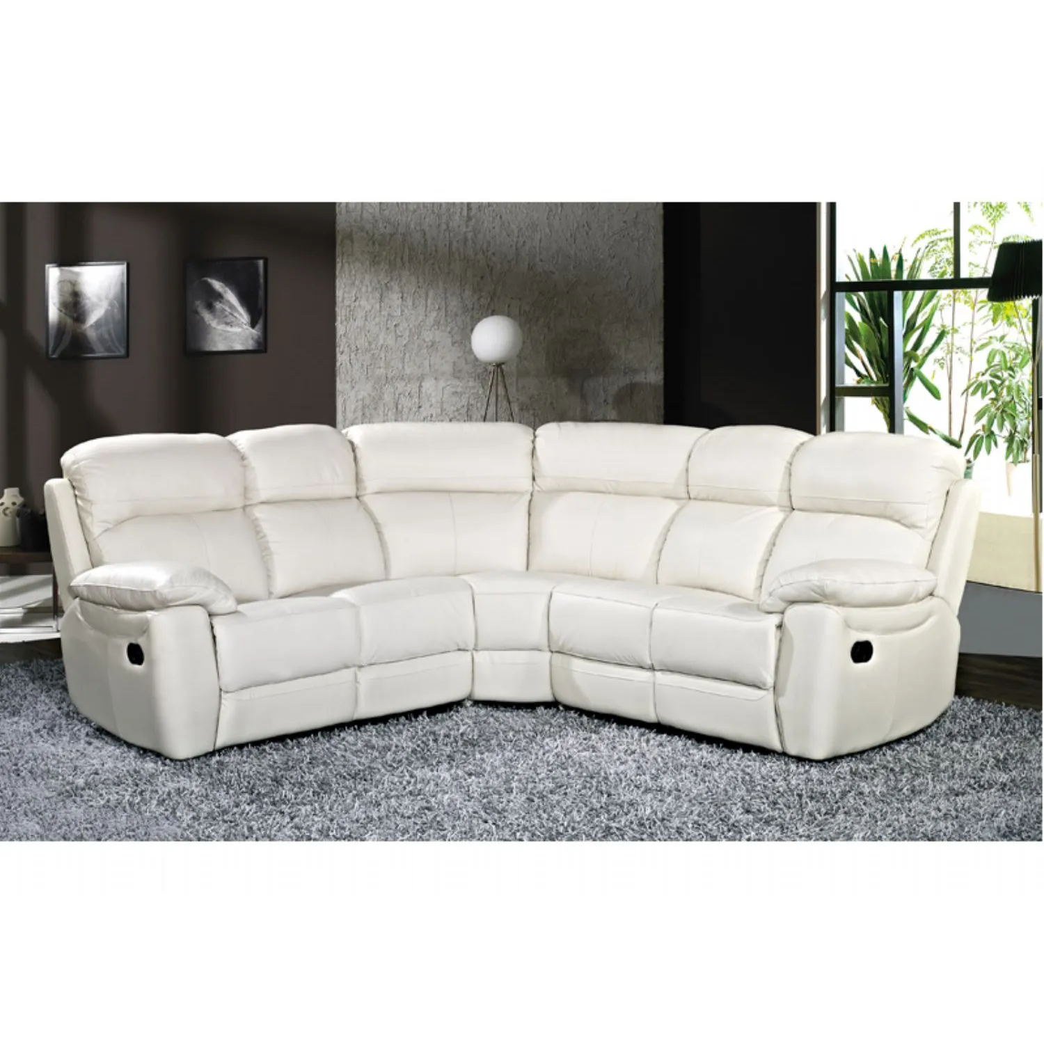 Ivory Leather Manual Recliner Corner Group Sofa