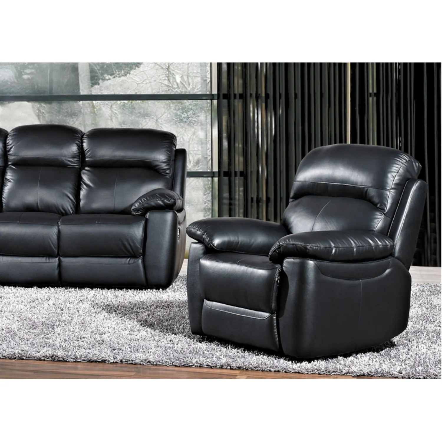 Black Leather Manual Recliner Armchair