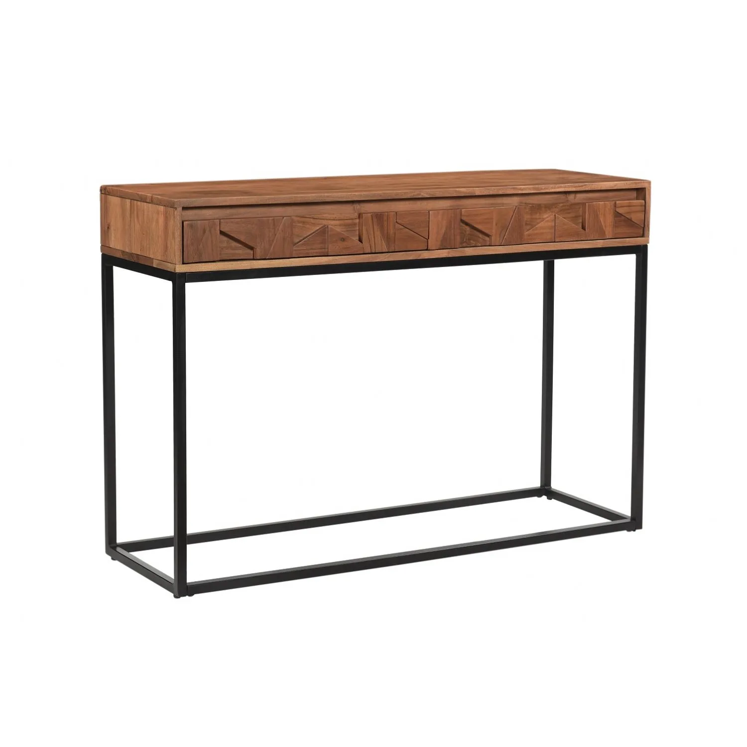 Natural Wood 2 Drawer Block Designed Console Table