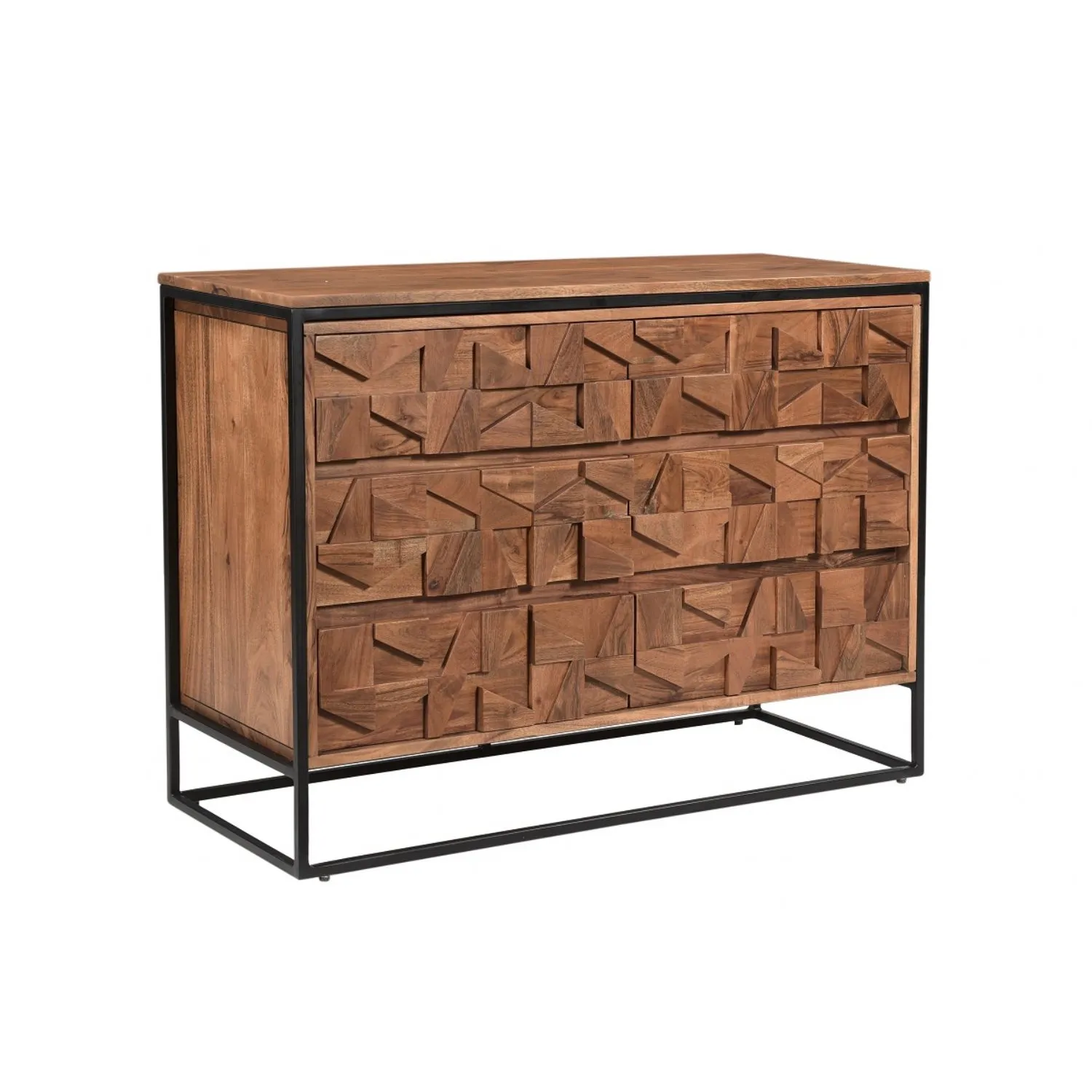 Natural Wood Block Designed Chest of 6 Drawers