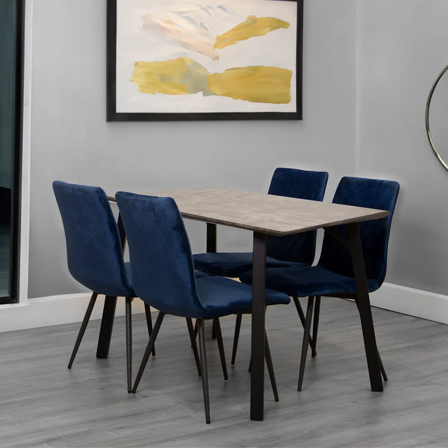 Dining Set 1.2m Concrete Table And 4 x Blue Chairs