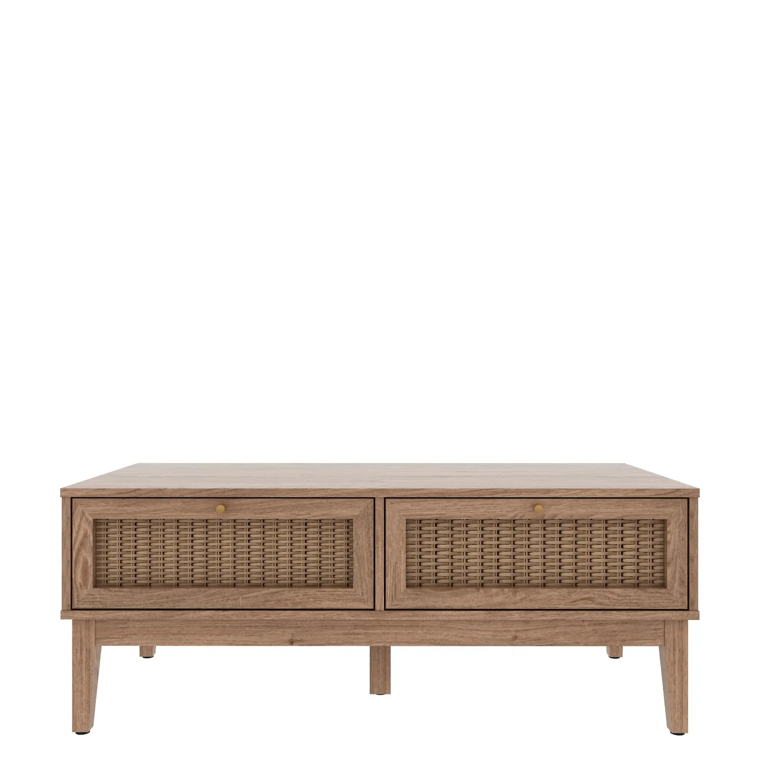 Oak Wooden 2 Drawer Coffee Table with Rattan Fronts
