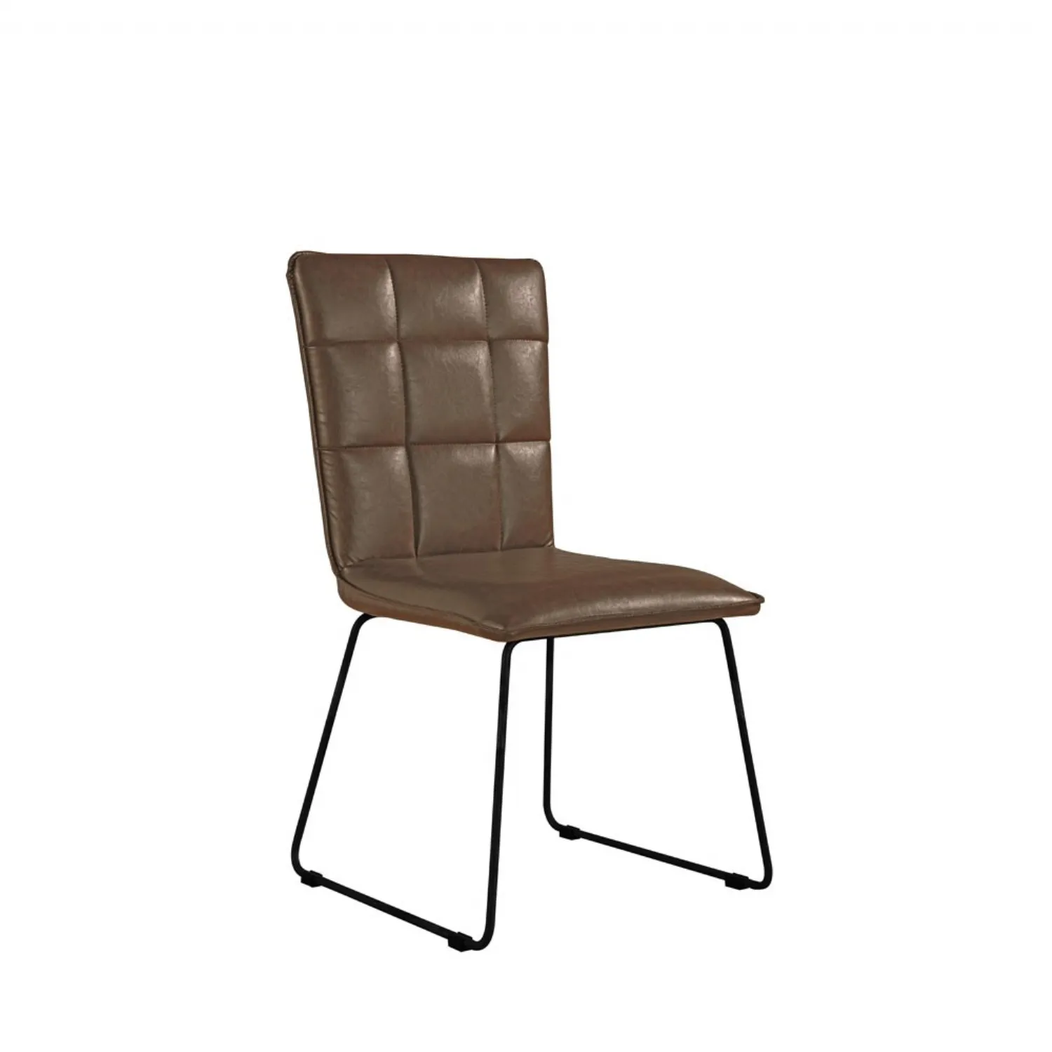 Metal Back Brown Leather Dining Chair