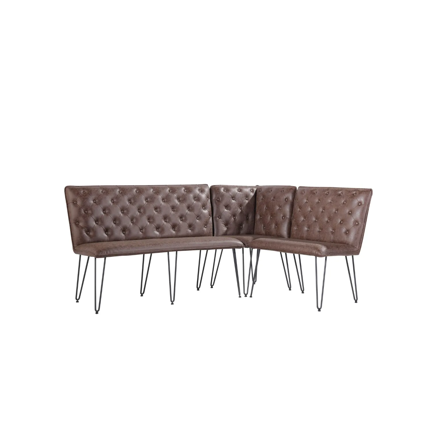Brown Leather Bench with Metal Hairpin Legs
