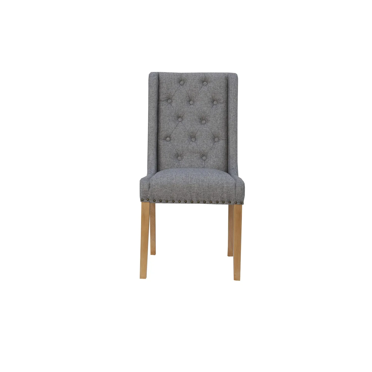 Modern Oak Wood Light Grey Fabric Upholstered Buttoned Back Dining Chair 103 x 51cm