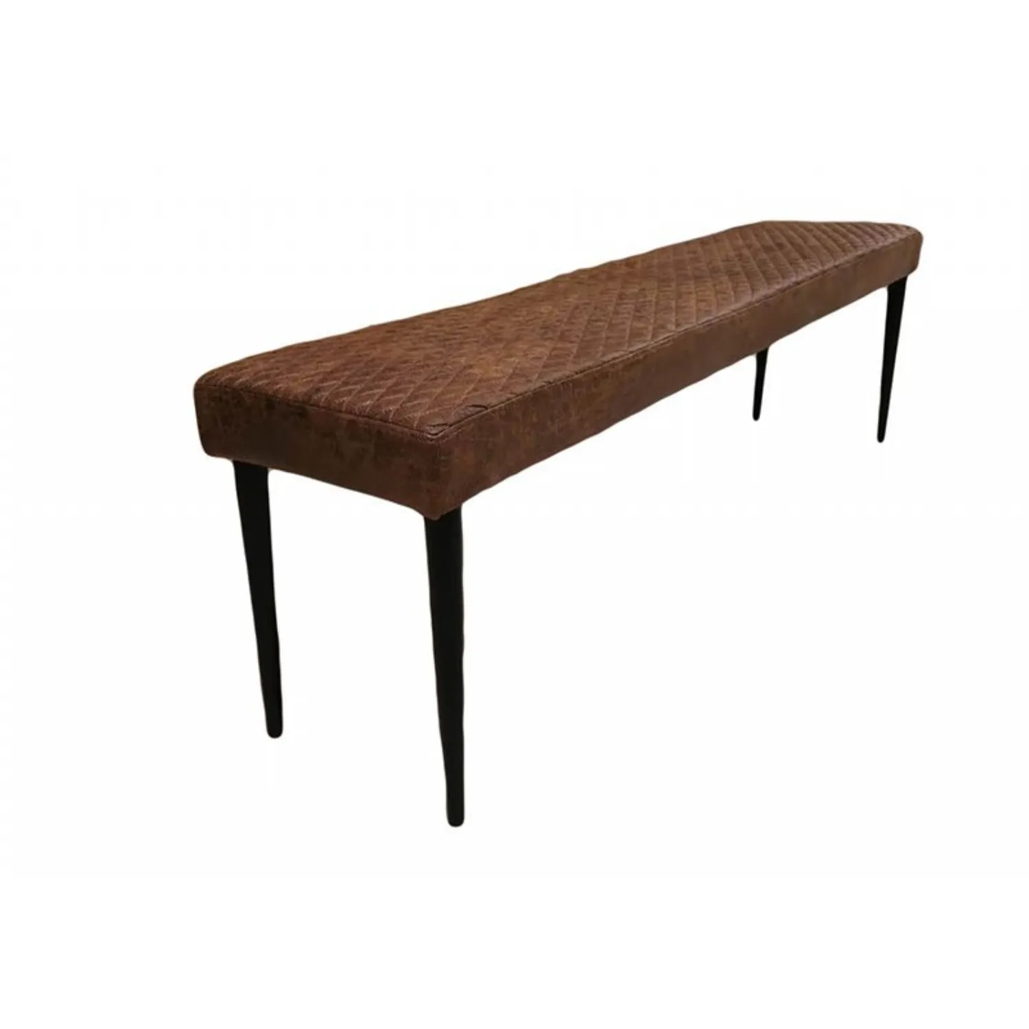 Tan Brown Diamond Stitched Leather Dining Bench Black Legs