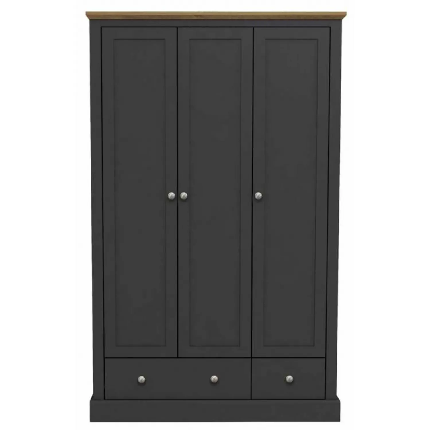 Charcoal Wooden 3 Door 2 Drawer Triple Wardrobe with Cornice Oak Top