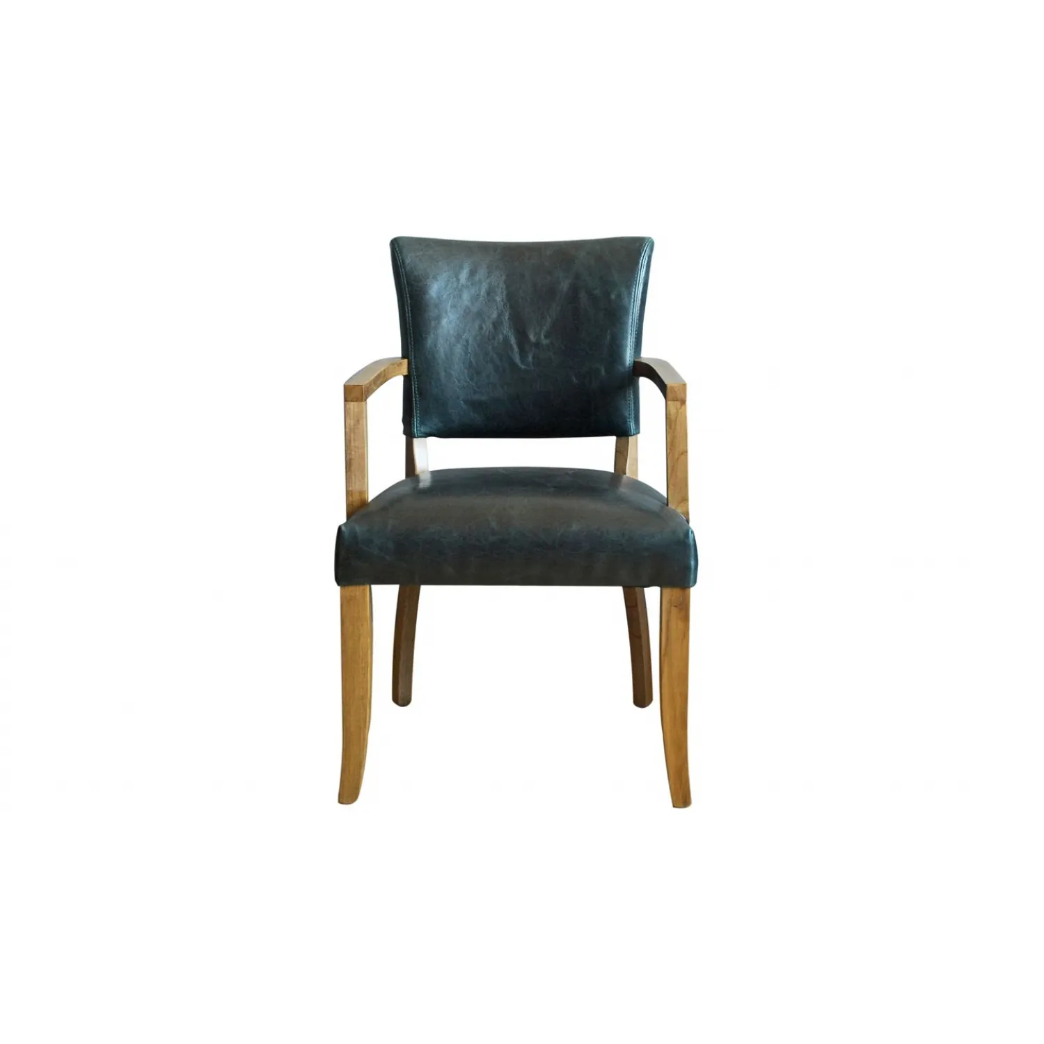 Blue Leather Padded Arm Chair with Solid Oak Legs