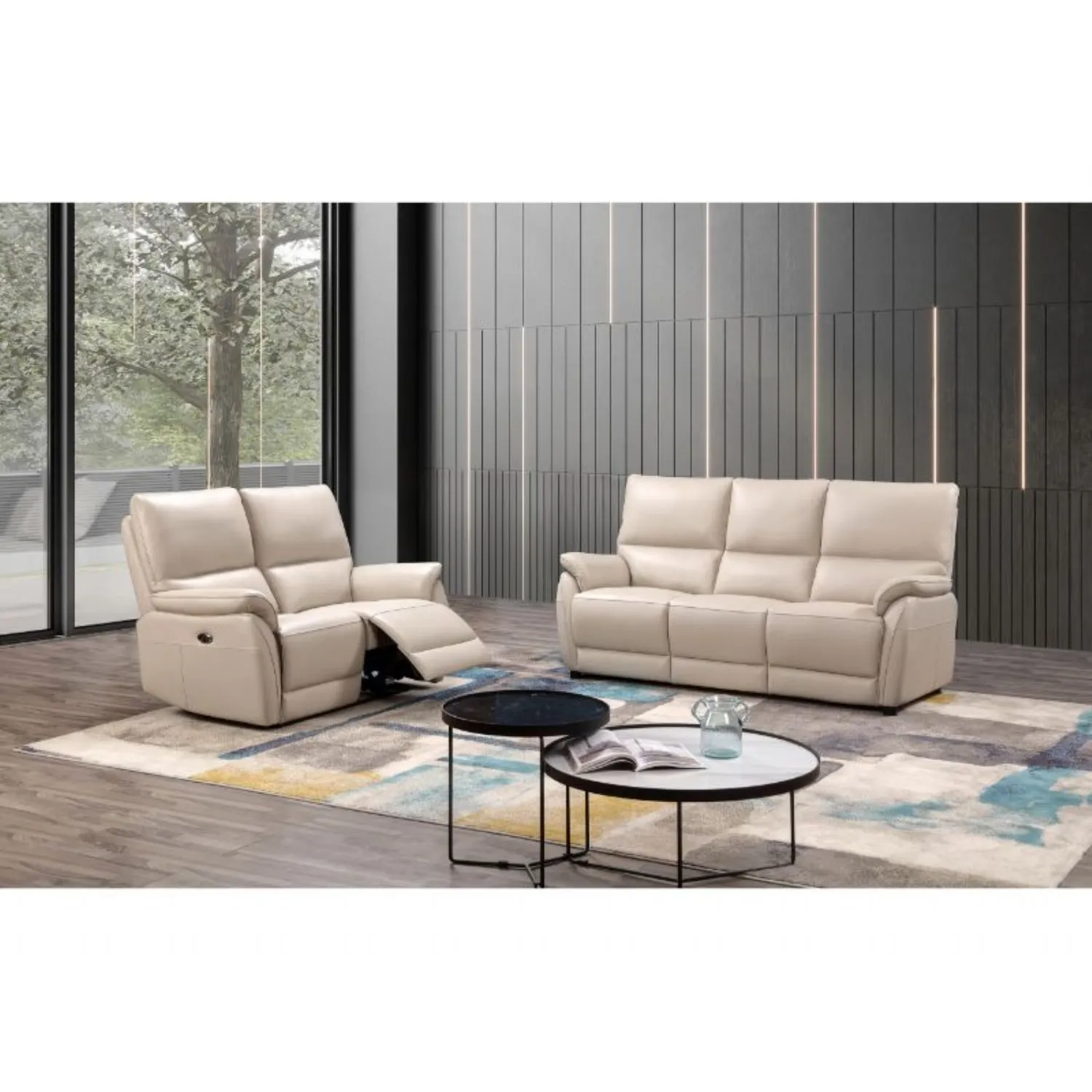 Chalk Leather Match 2 Seater Electric Reclining Sofa