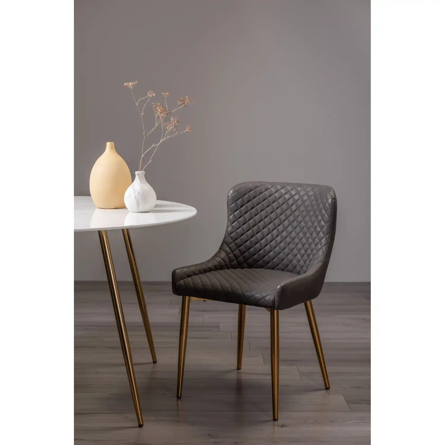 Dark Grey Faux Leather Dining Chair Gold Metal Legs