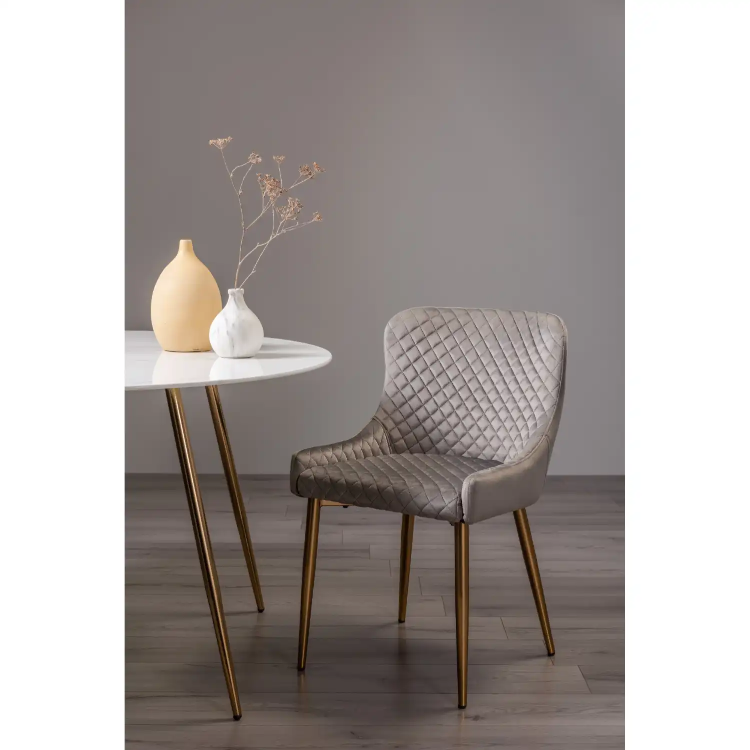 Grey Velvet Fabric Chair Gold Legs