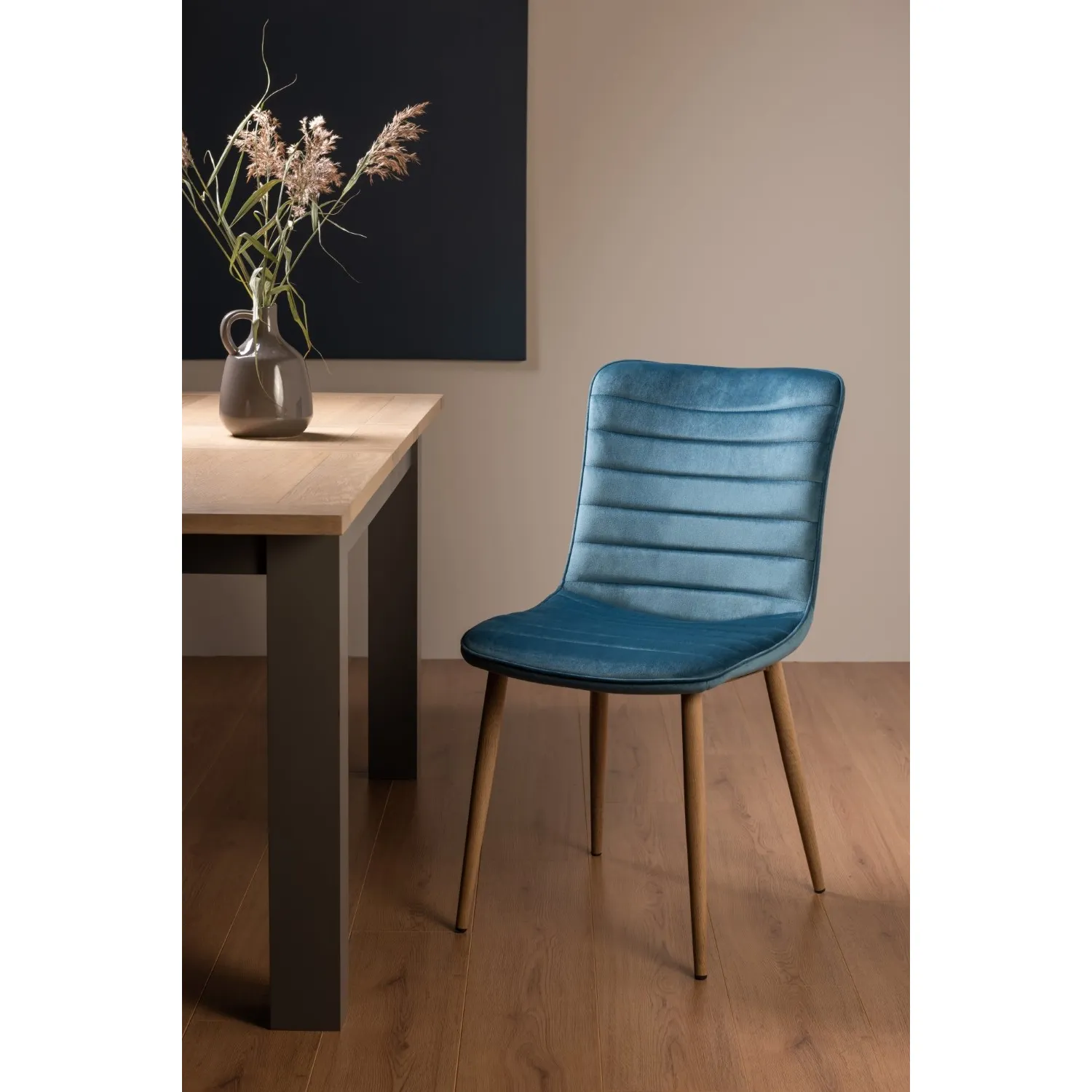 Blue Velvet Dining Chair Light Oak Legs