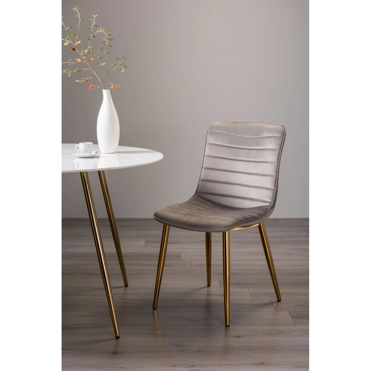Grey Velvet Fabric Dining Chair Gold Legs
