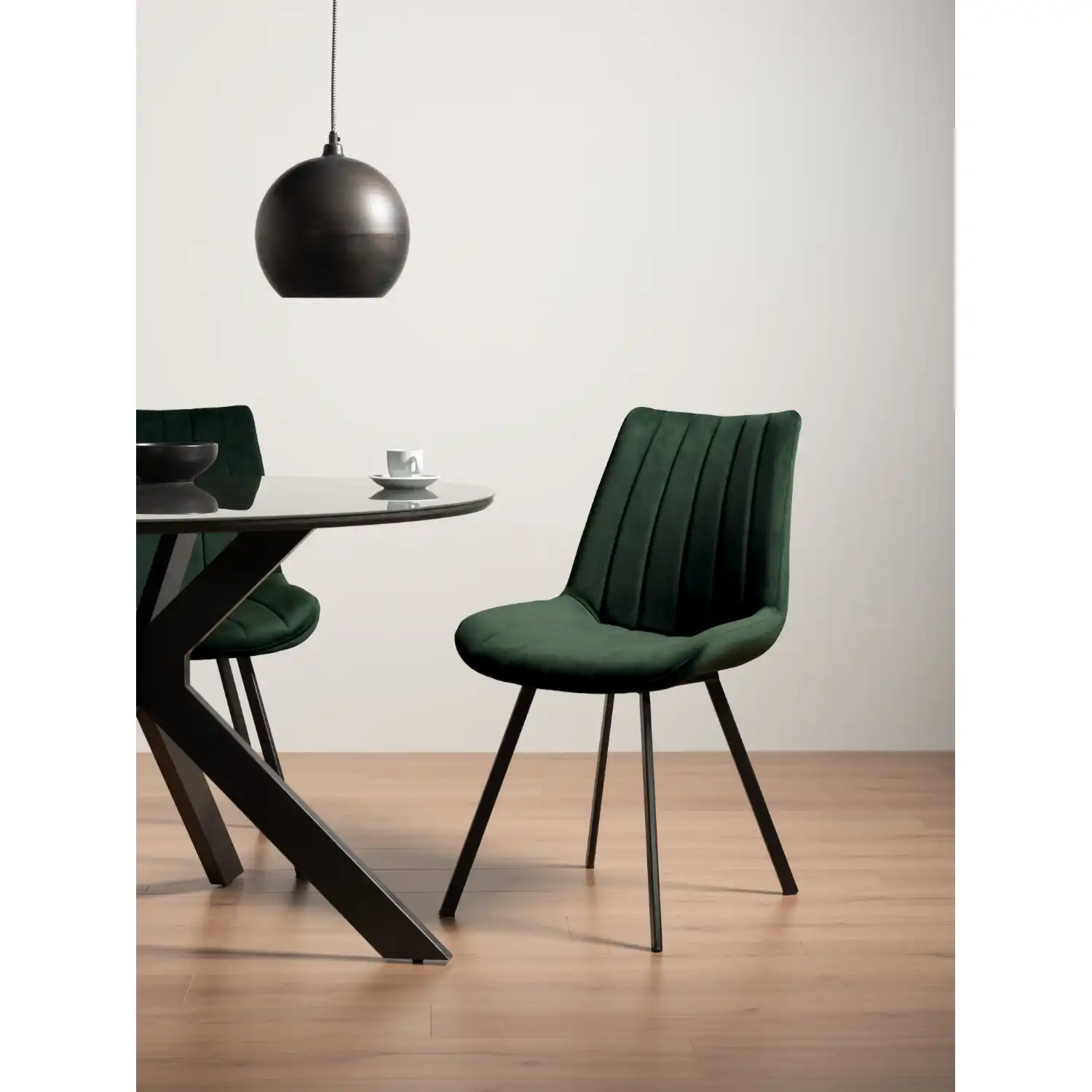 Green Velvet Fabric Dining Chair Grey Metal Legs