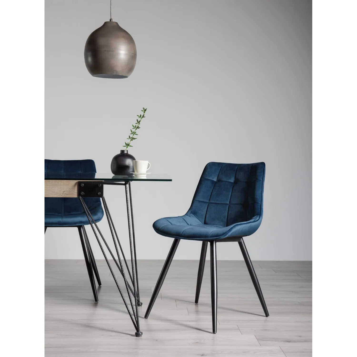 Blue Velvet Fabric Dining Chair Black Legs
