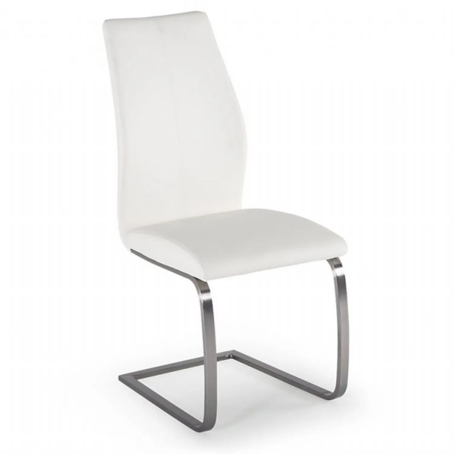 White Faux Leather Dining Chair Brushed Steel Legs
