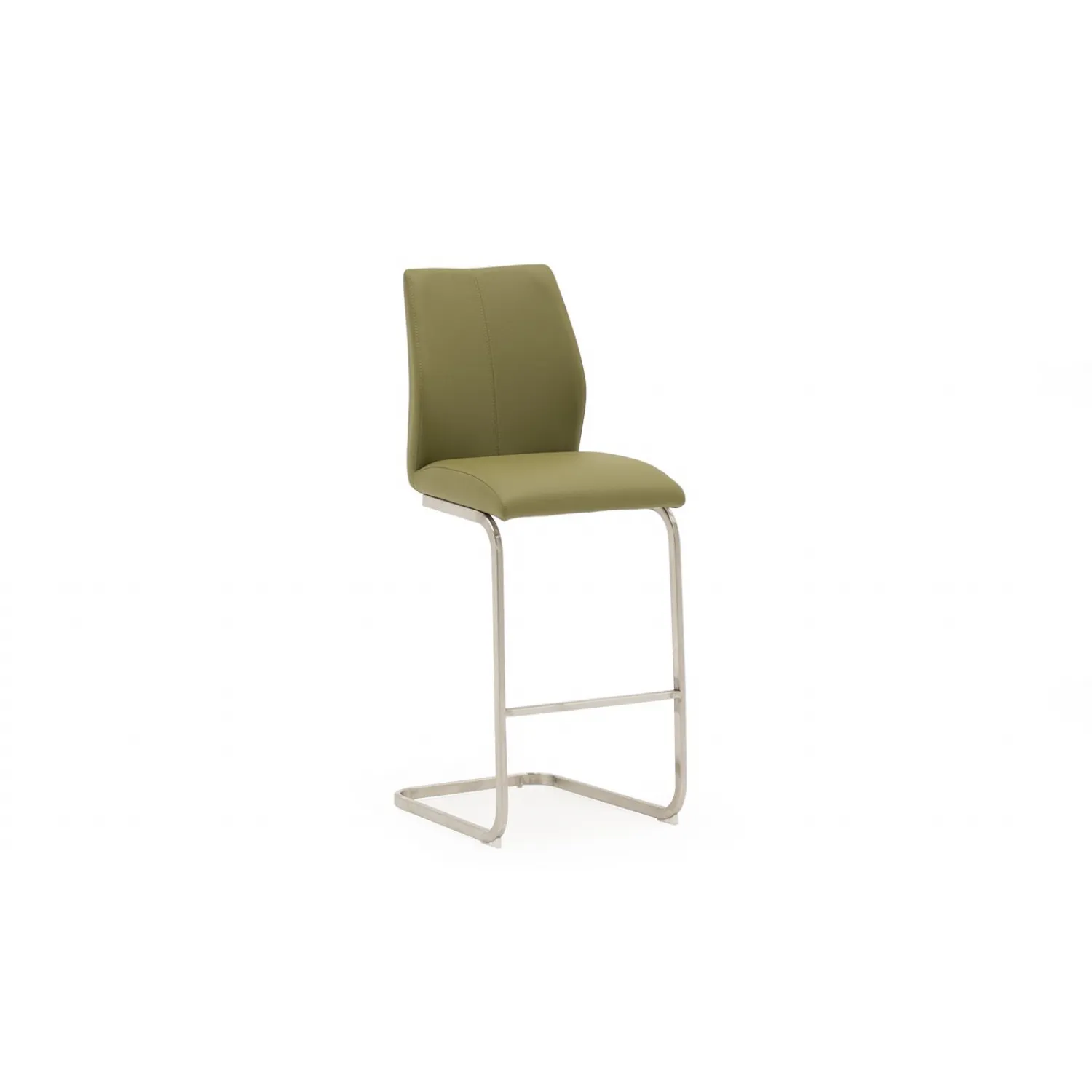 Olive Green Leather Bar Stool Brushed Steel Cantilever Legs