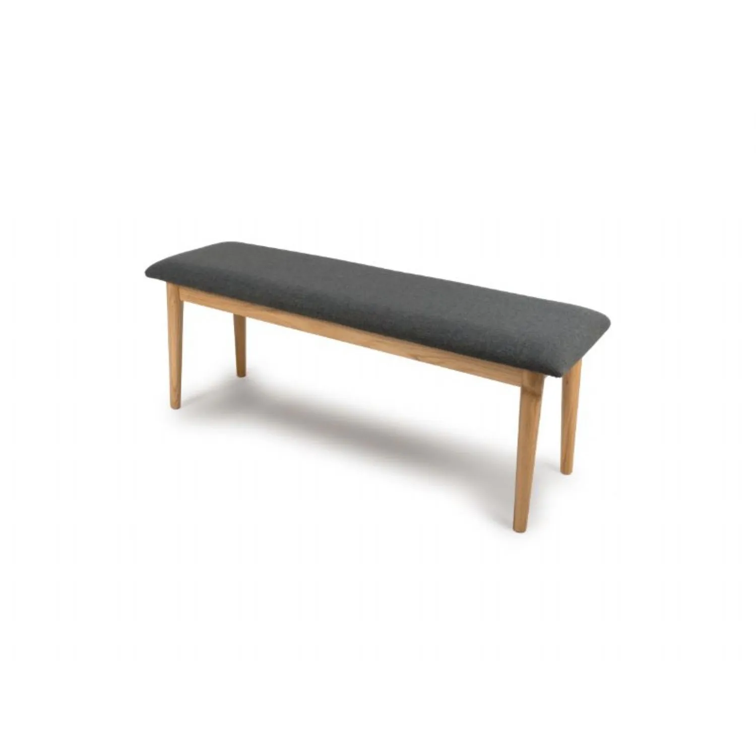 Light Oak Wooden And Grey Polyester Fabric Dining Bench