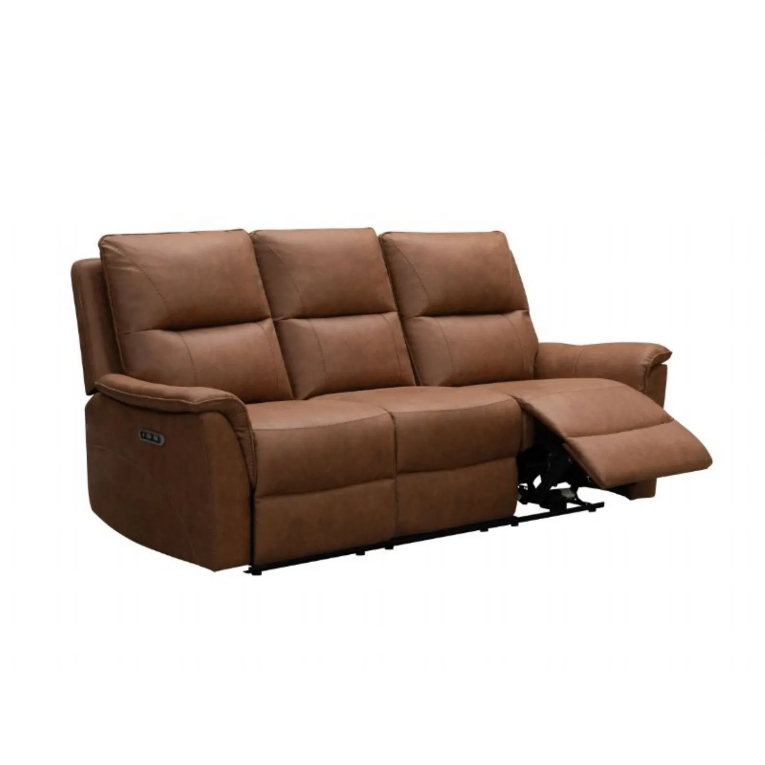 Modern Tan Brown Fabric 3 Seater Electric Reclining Sofa