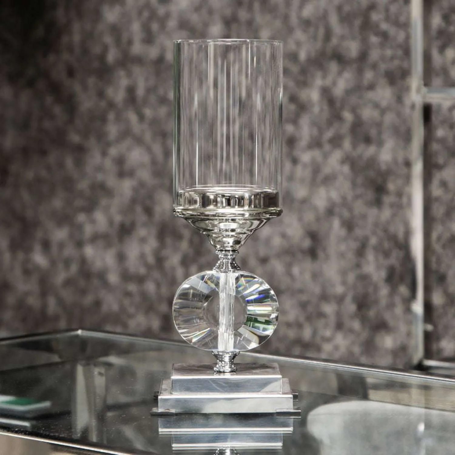 Mint Homeware Nickel Plated, Crystal And Glass Candle Holder Small