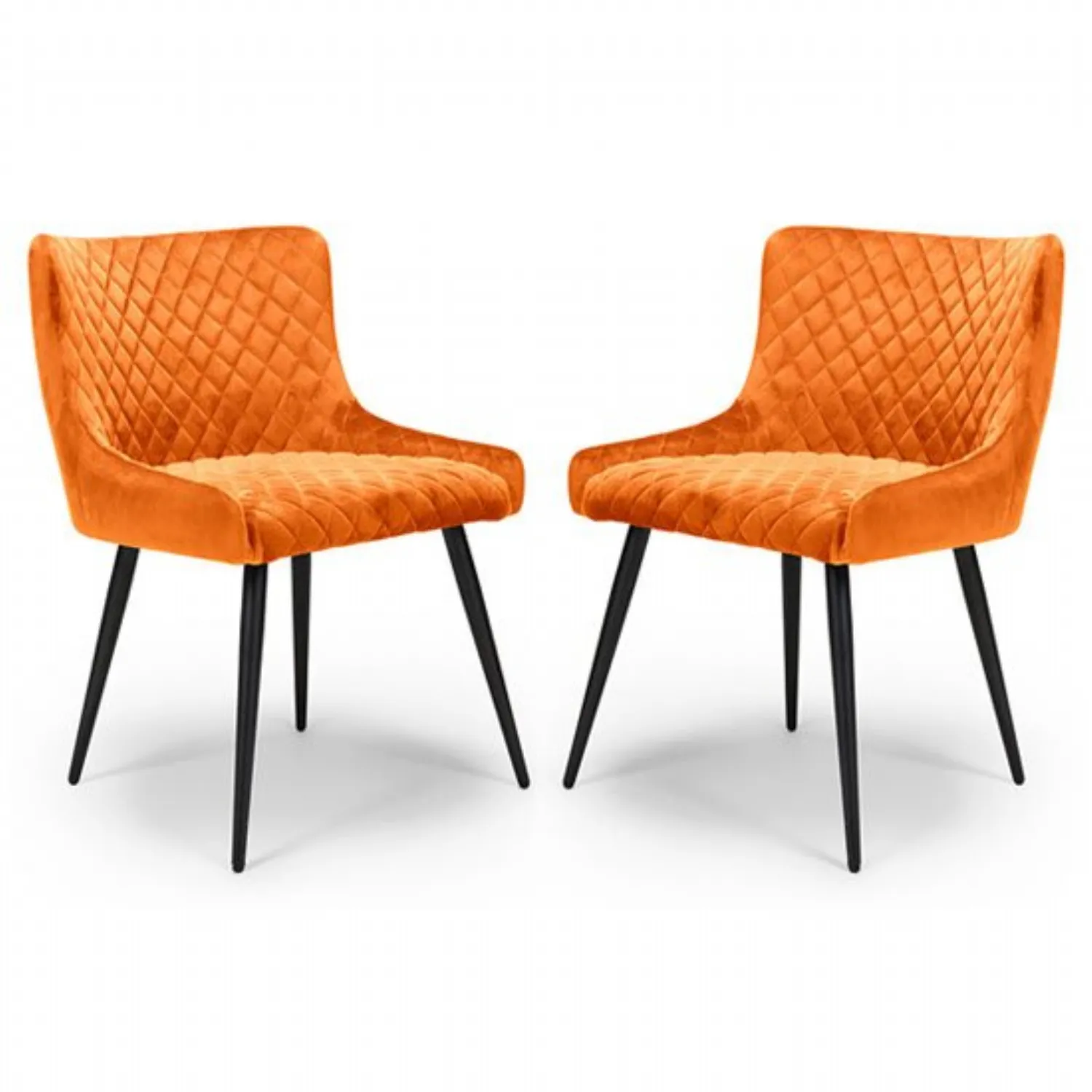 Set Of 6 Orange Quilted Fabric Dining Chairs Black Legs