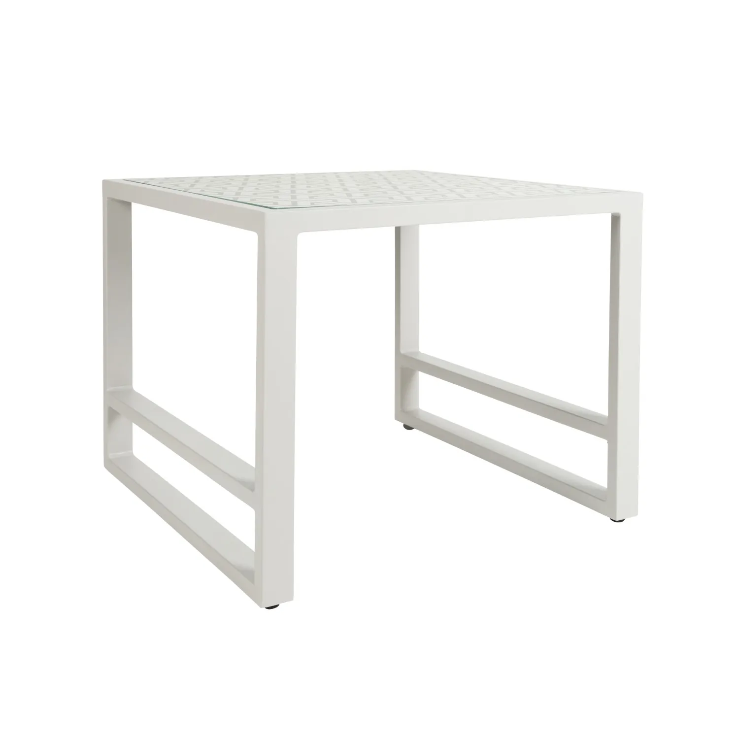 White Metal Outdoor Square Side Table Glass Top