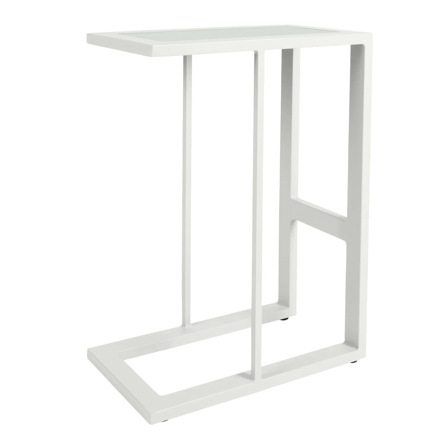 White Metal Outdoor Side Table Glass Top