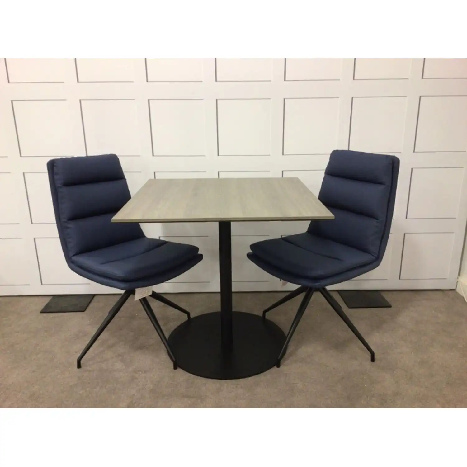 Modern Grey Finish Small Dining Table Round Metal Base