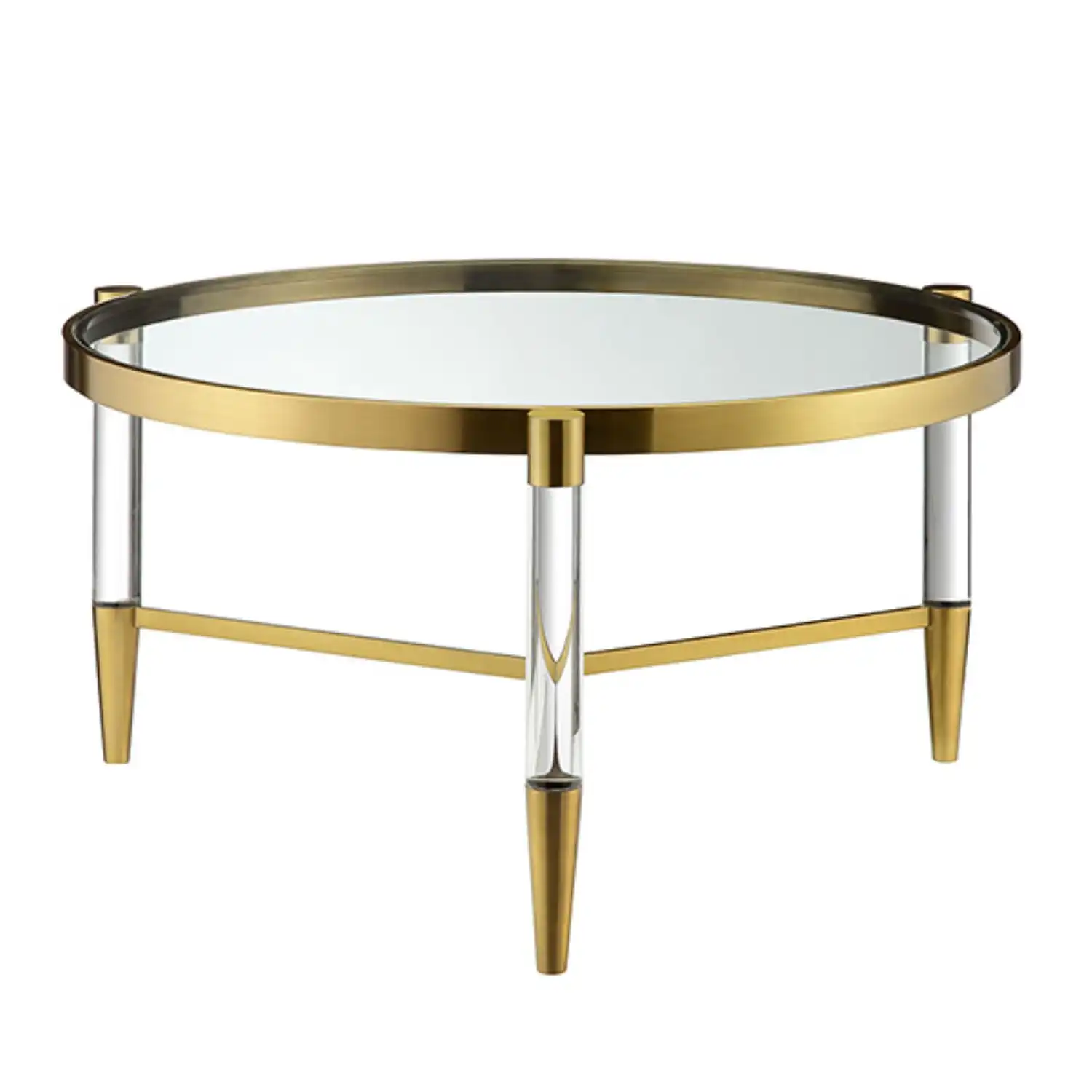 Gold and Silver Metal Round Coffee Table with Glass Top