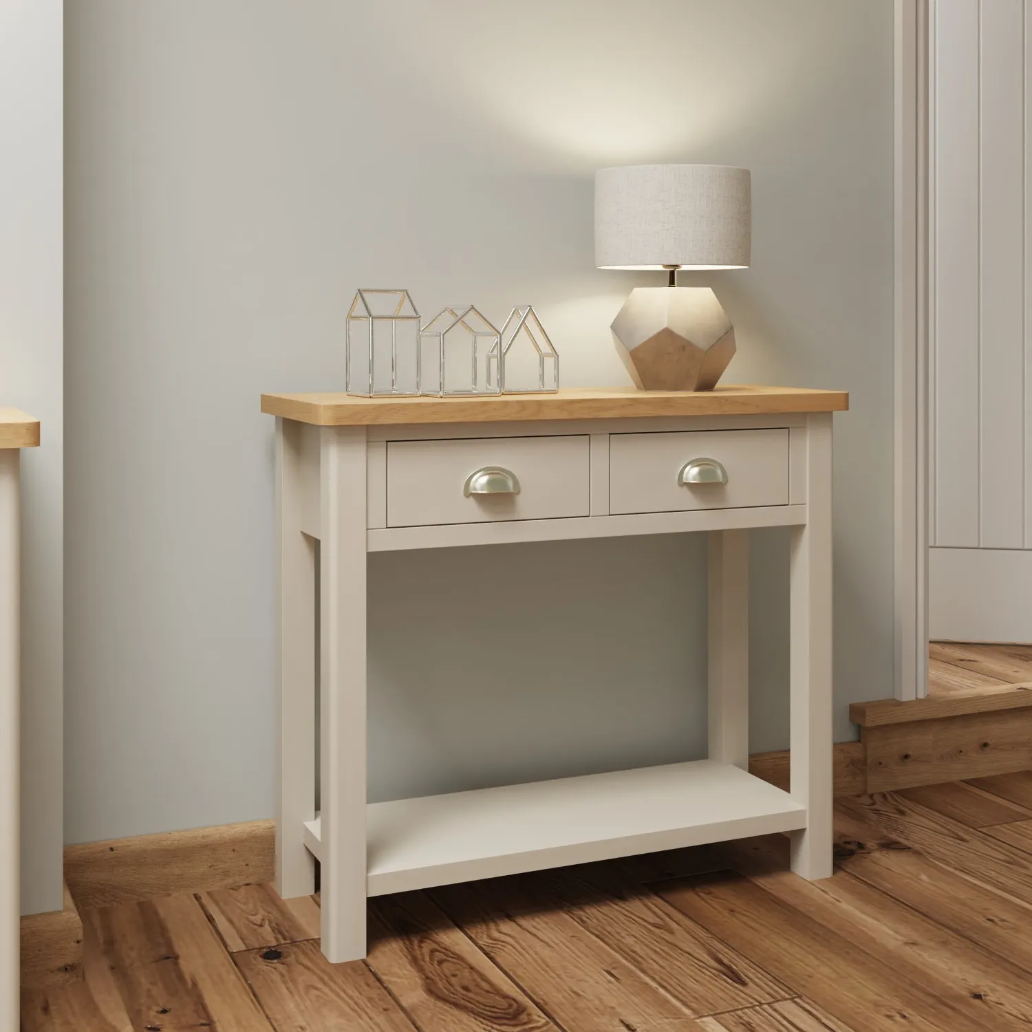 Grey Painted Oak Top Console Table 2 Drawers