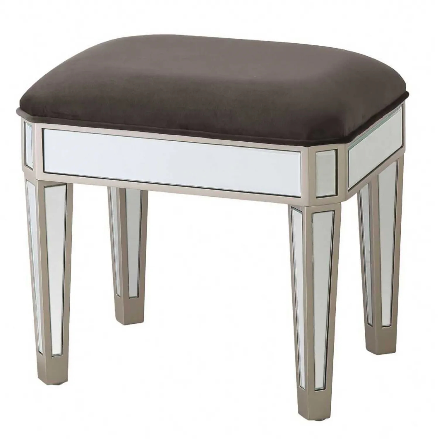 Mirrored Glass Dressing Table Stool Grey Fabric Seat