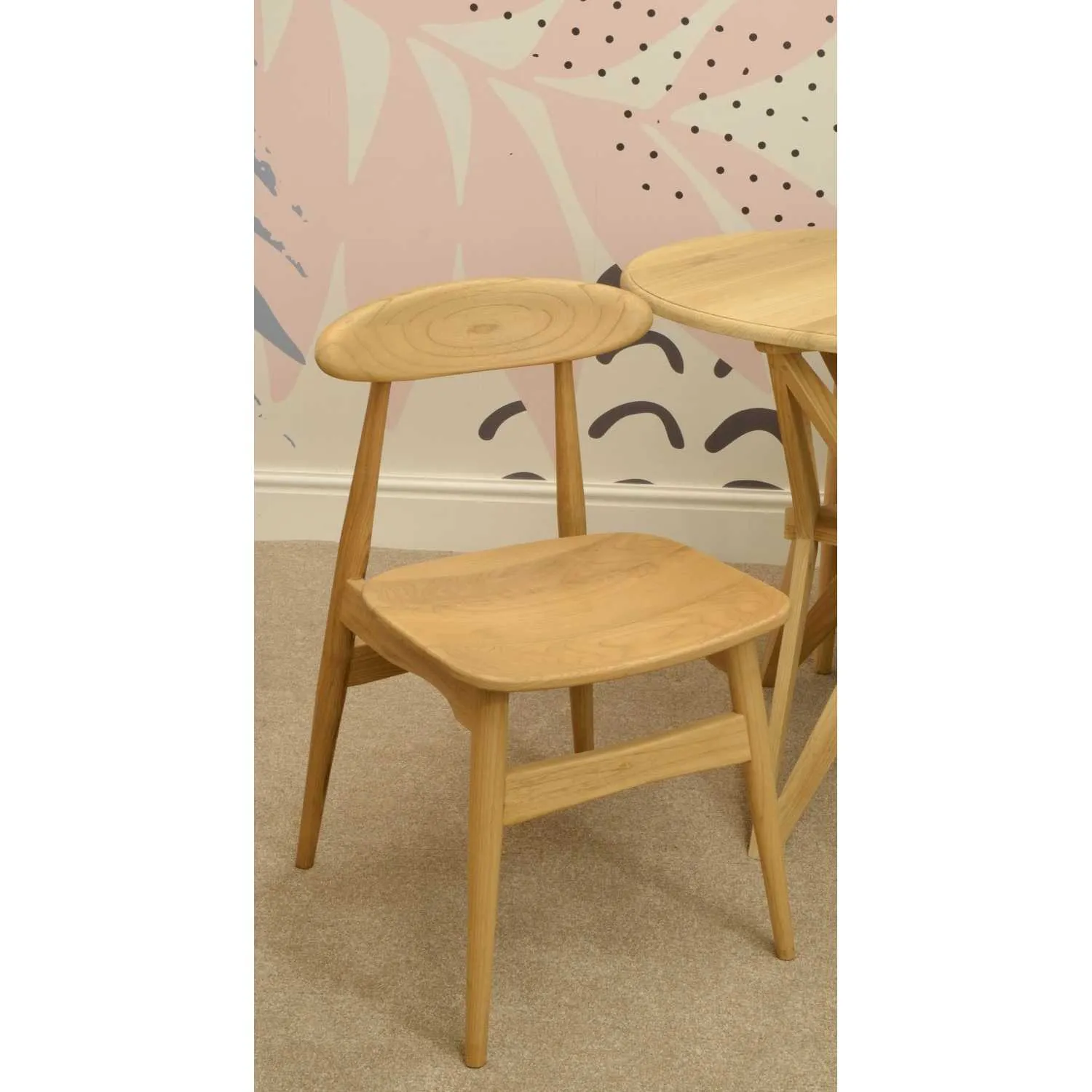 Natural Light Solid Wood Oval Back Dining Chair
