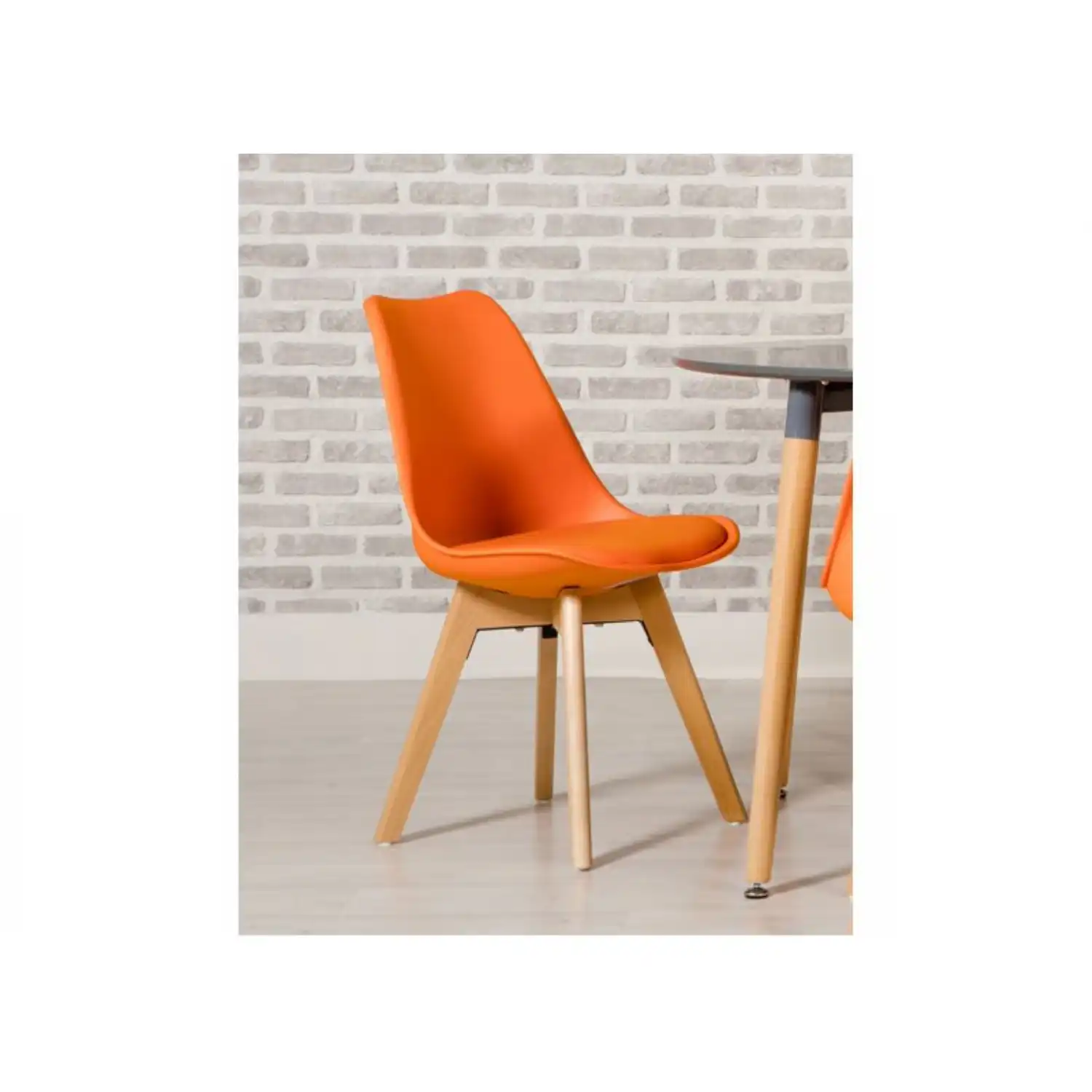 Orange PU Padded Seat Dining Chair Natural Beech Wood Legs