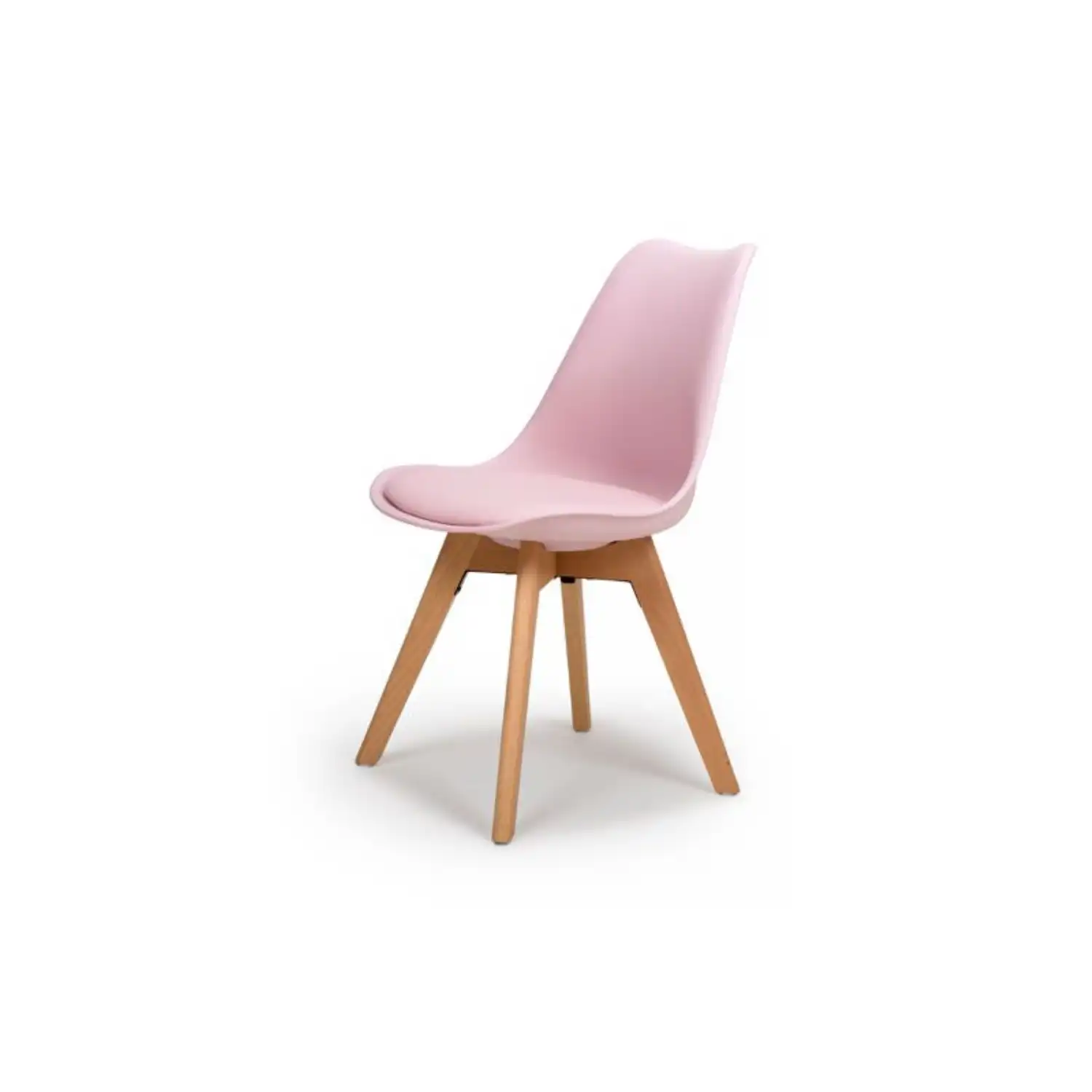 Pink PU Padded Seat Dining Chair Natural Beech Wood Legs